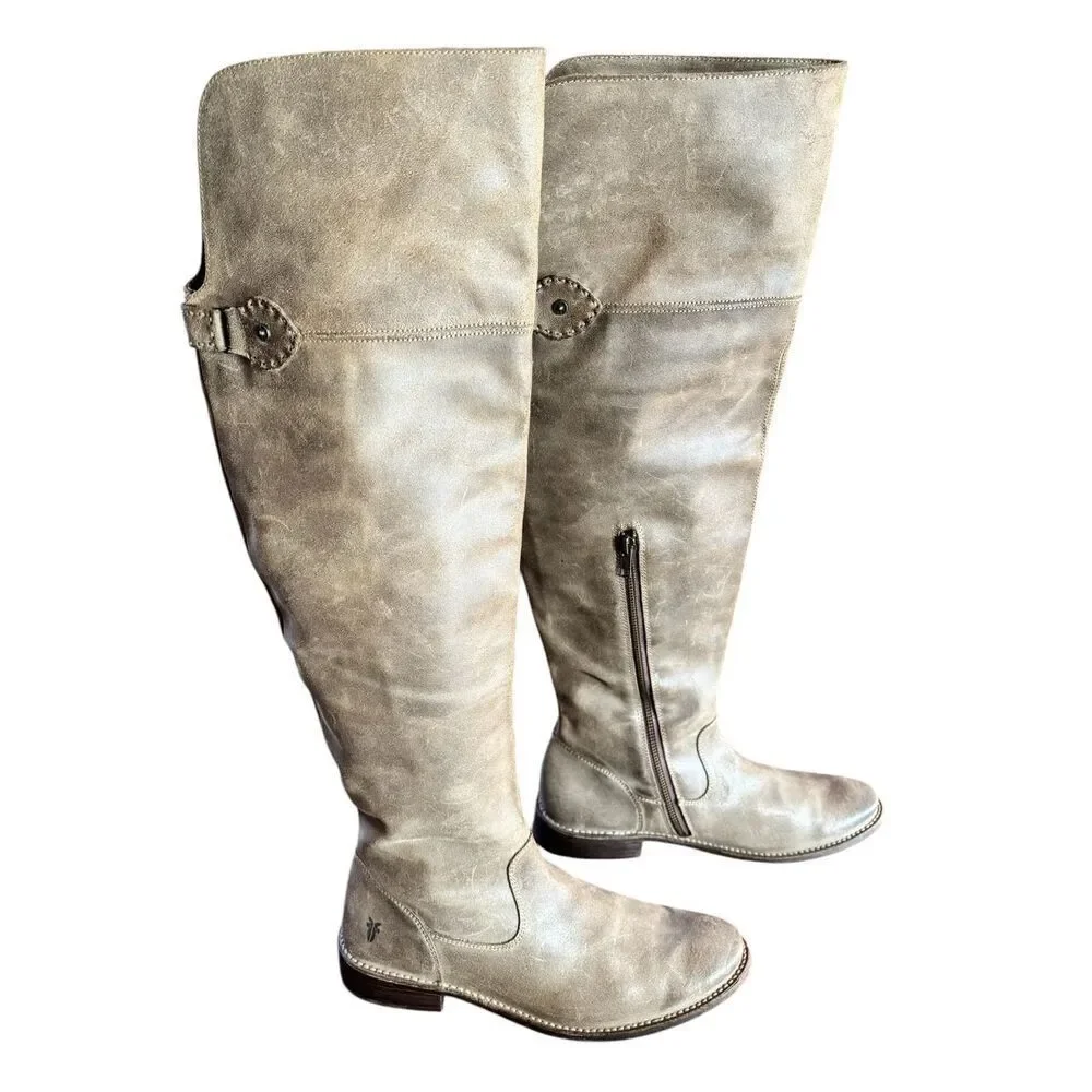 Frye SHIRLEY Distressed Grain Leather OVER THE KNEE Boots Women 9B